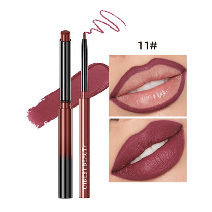QIBEST 2PC Matte Velvet Lipstick & Lipliner Set - Long Lasting Red Lip Contour Pencil