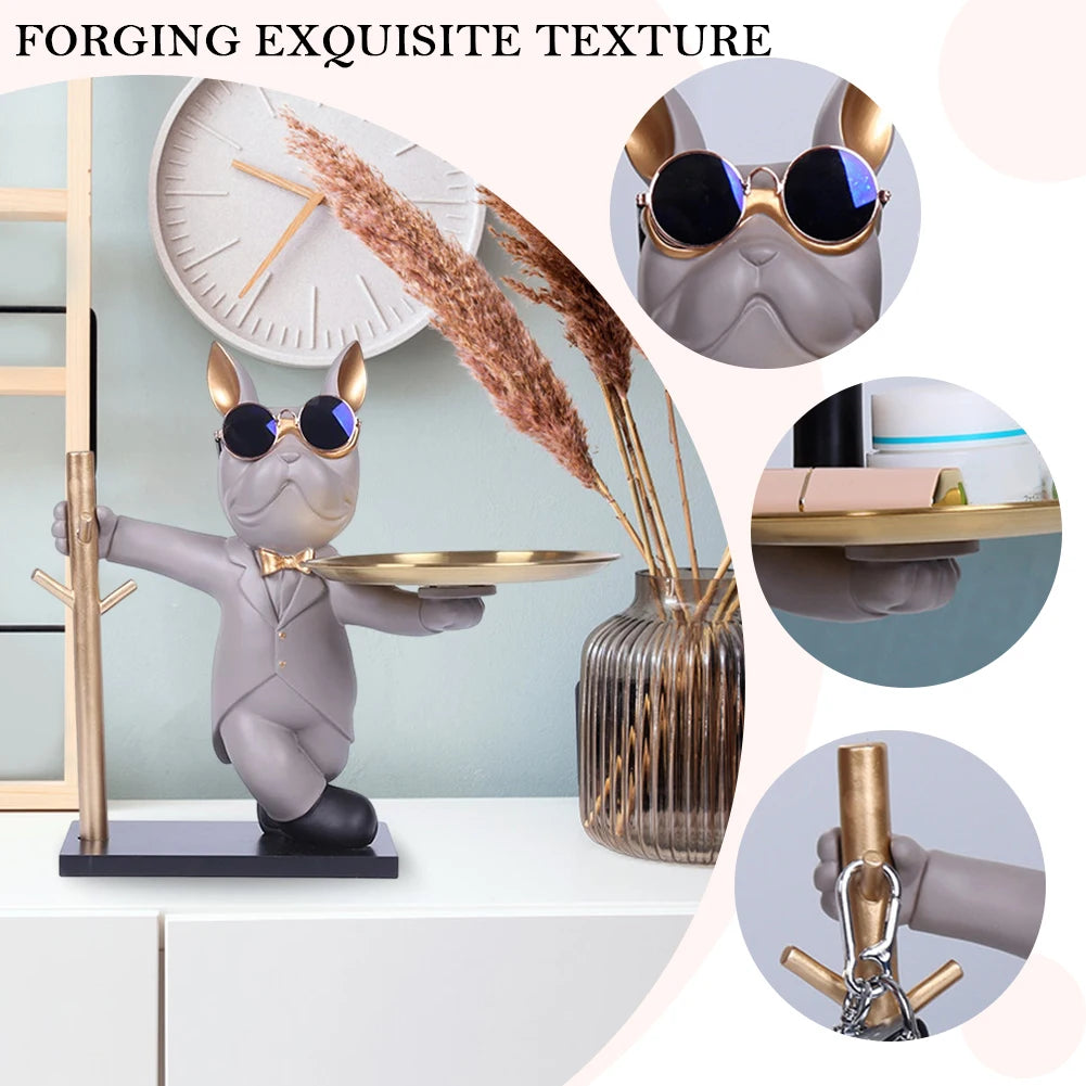 Bulldog Resin Sculpture with Tray - Cool Dog Ornament & Coin Piggy Bank for Table Decoration