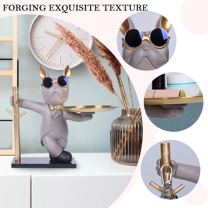 Bulldog Resin Sculpture with Tray - Cool Dog Ornament & Coin Piggy Bank for Table Decoration