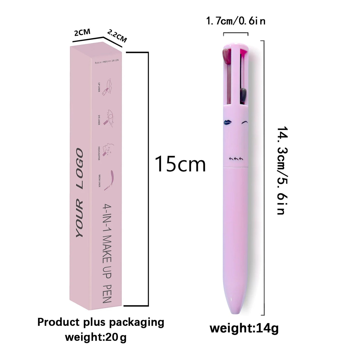 4-in-1 Multi-Functional Lip Liner, Eyeliner & Eyebrow Pencil Set - 4 Colors