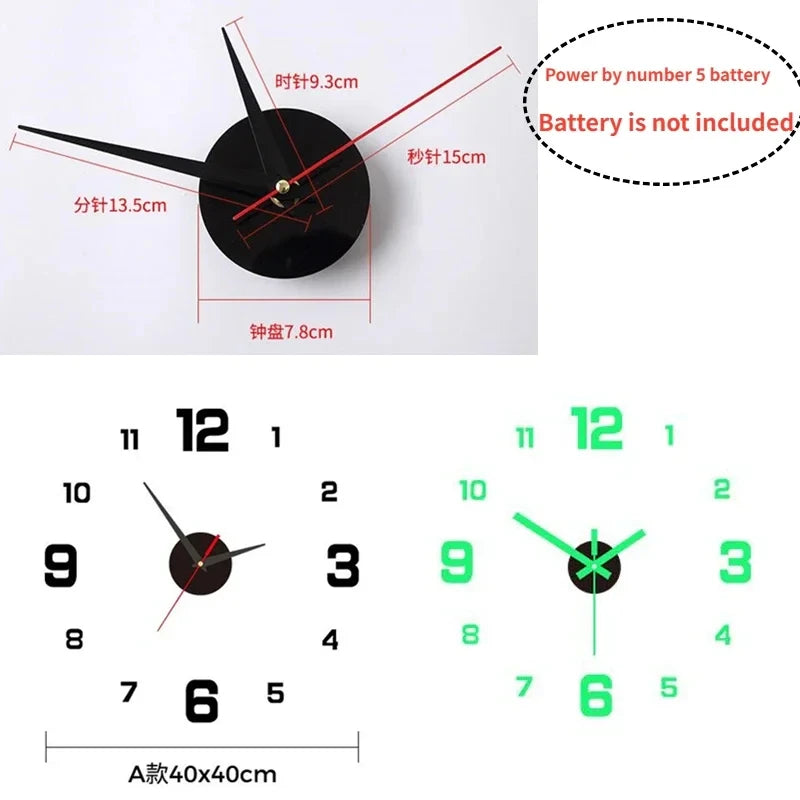 Luminous DIY Stereoscopic Digital Wall Clock, Silent Home Decoration for Living Room & Bedroom