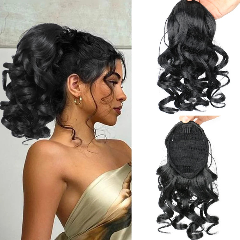Short Afro Kinky Curly Drawstring Ponytail Synthetic Hairpiece for Women