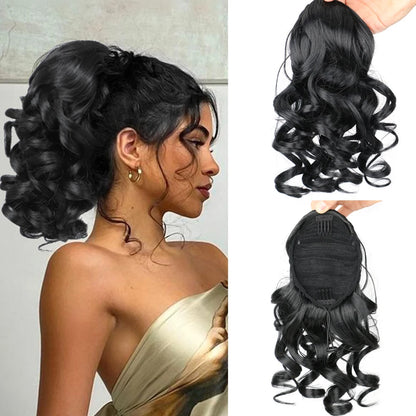 Short Afro Kinky Curly Drawstring Ponytail Synthetic Hairpiece for Women