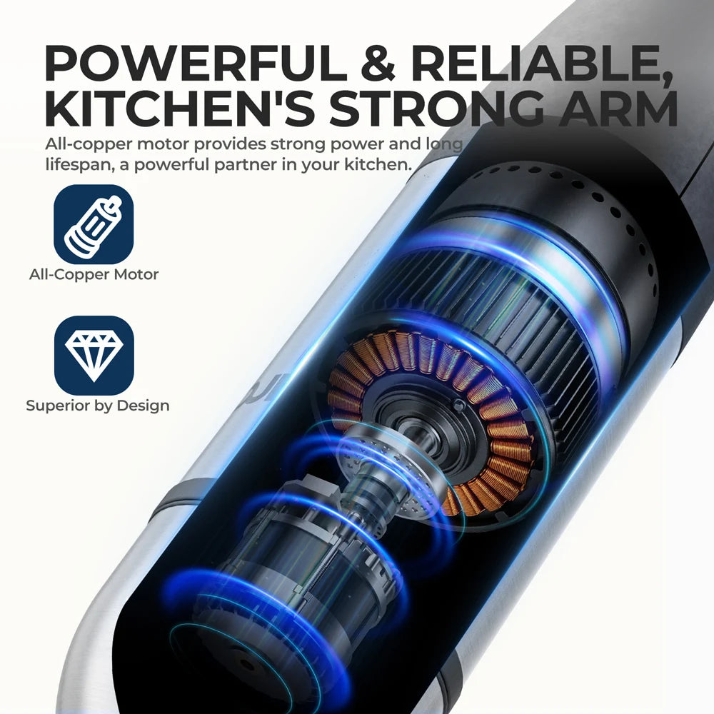 6-in-1 Electric Handheld Stick Blender - Stainless Steel Blades, 1500W for Home & Kitchen