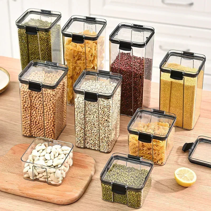 Stackable Plastic Food Storage Containers Set 460-1800ml for Grains, Tea & Snacks