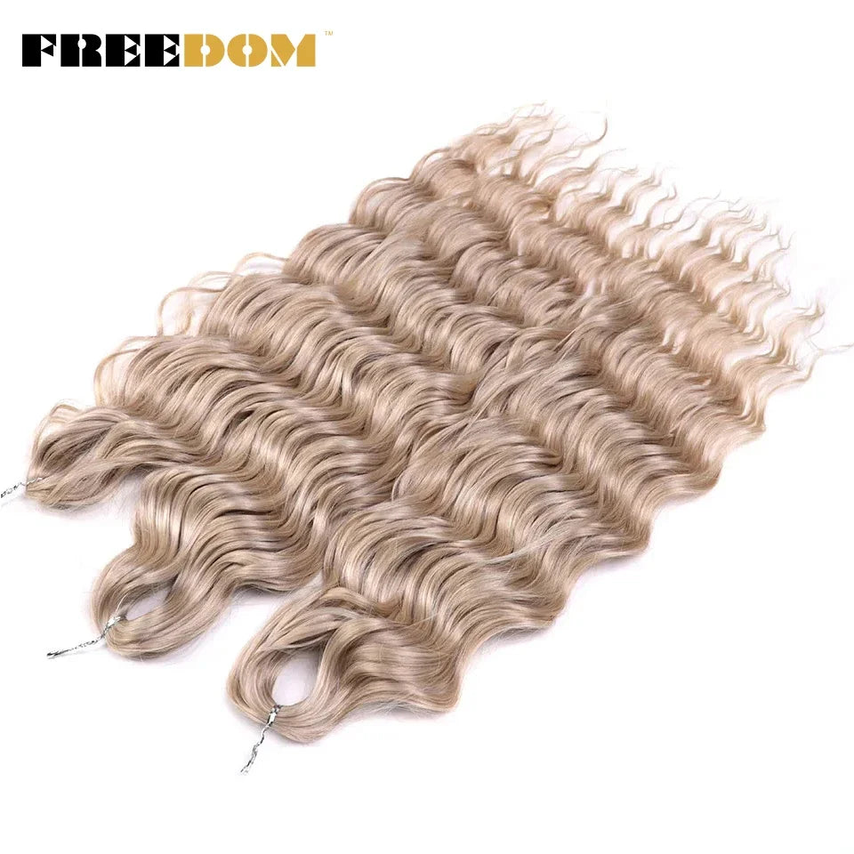 FREEDOM Synthetic Braiding Hair Extensions 24inch Loose Deep Wavy Ombre Brown Rainbow Twist