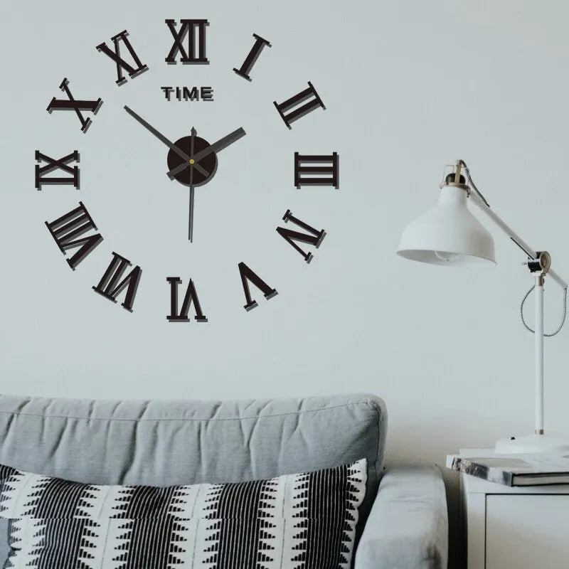 3D Acrylic Digital Wall Clock - Roman Numerals Mirror Design, Large Round DIY Self-Adhesive Clock