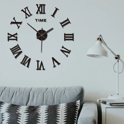 3D Acrylic Digital Wall Clock - Roman Numerals Mirror Design, Large Round DIY Self-Adhesive Clock