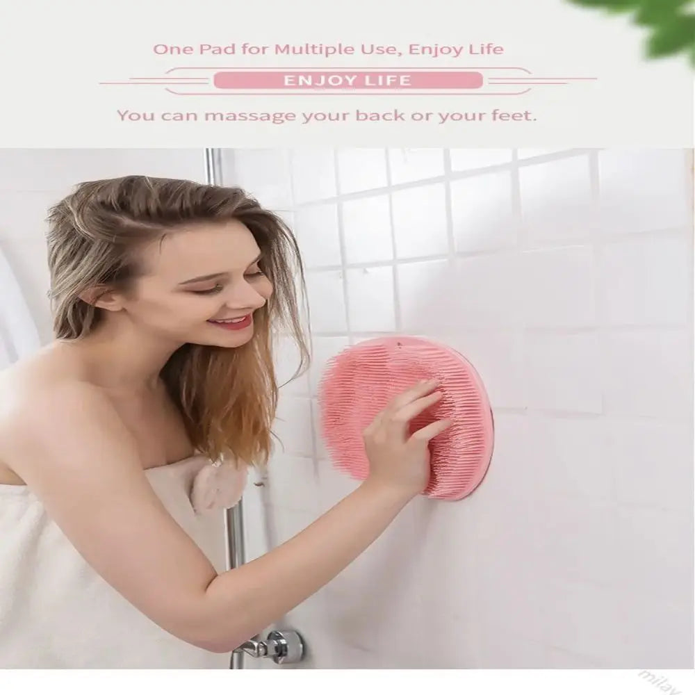 Exfoliating Shower Massage Scraper & Non-slip Bath Mat with Silicone Foot Wash Brush