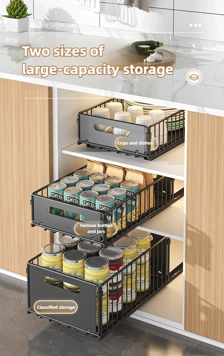 Non-Perforated Folding Cabinet with Pull-out Basket for Kitchen Sink & Snack Storage