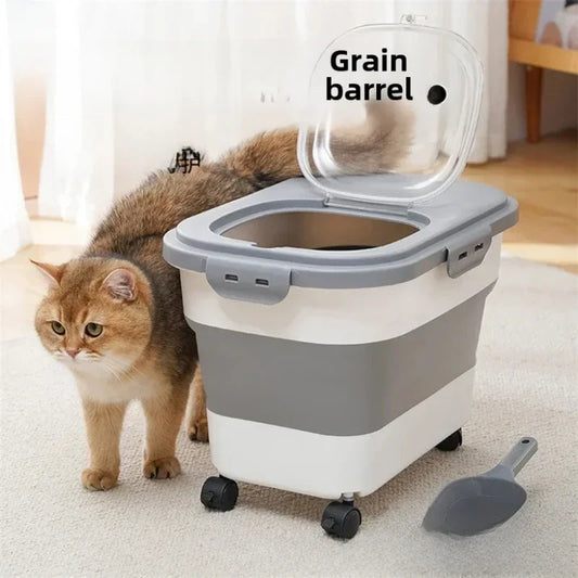 Foldable Dog Food Storage Bucket – Mildew-Proof & Moisture-Proof for Kitchen or Travel