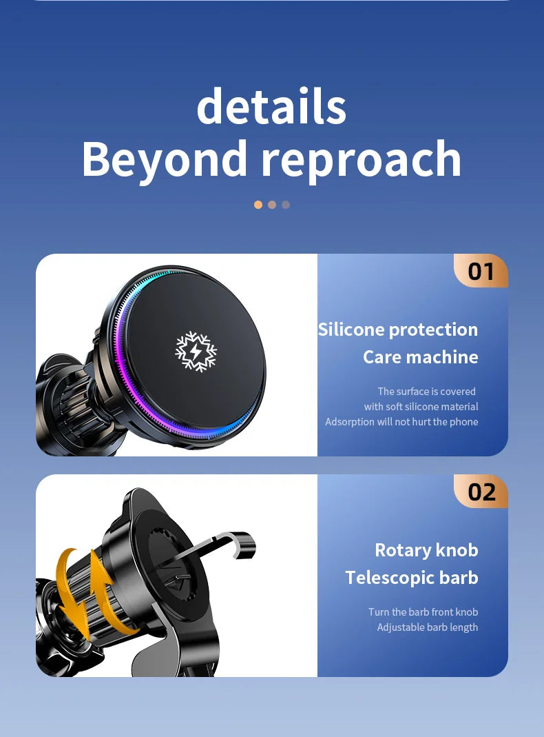 Magnetic Car Wireless Charger & Cooling Phone Holder Mount for MagSafe iPhone 12-16 Pro Max Fast Charging Stand