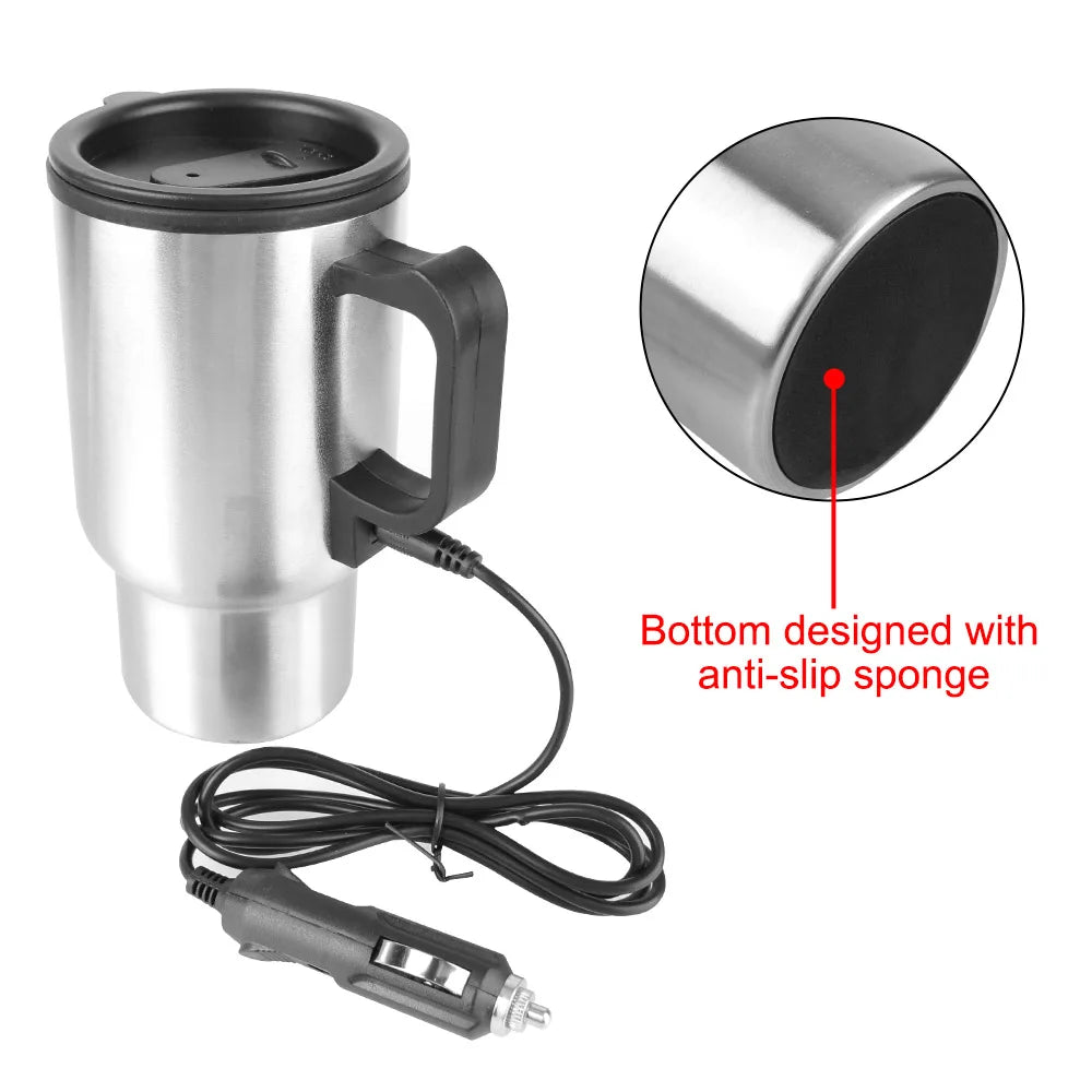 12V 450ml Electric Heating Car Kettle, Stainless Steel Thermal Mug for Travel & Camping