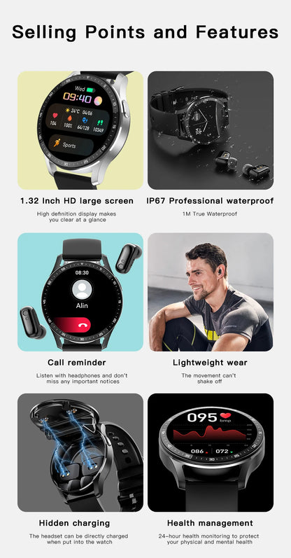 X7 2-in-1 Smart Watch with Earbuds, TWS Bluetooth Earphones, Heart Rate & Blood Pressure Monitor, Fitness Sport Watch