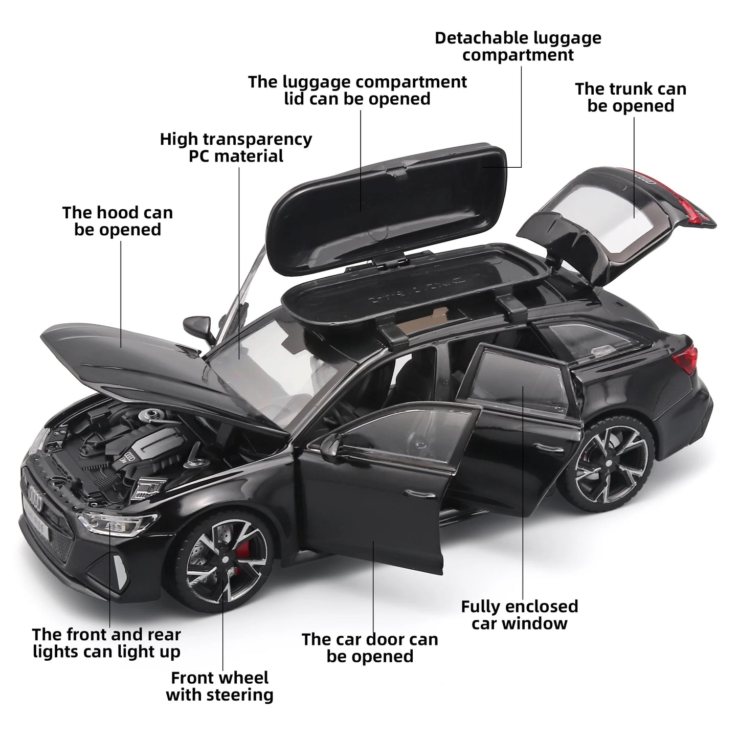 1/32 RS6 Alloy Diecast Toy Car Model with Sound, Light, and Opening Doors - Vehicle Collection for Boys and Adults, Festival Gift