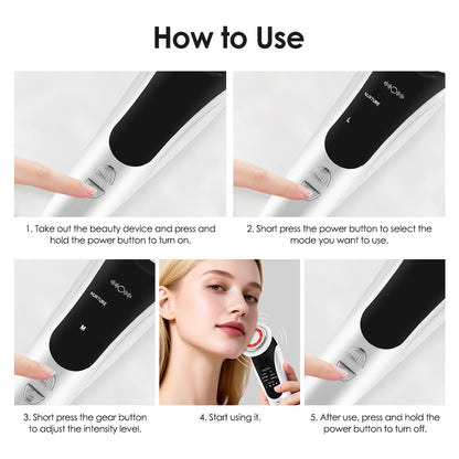 EMS Facial Massager - LED Light Therapy & Sonic Ion Vibration for Skin Tightening & Anti-Wrinkle