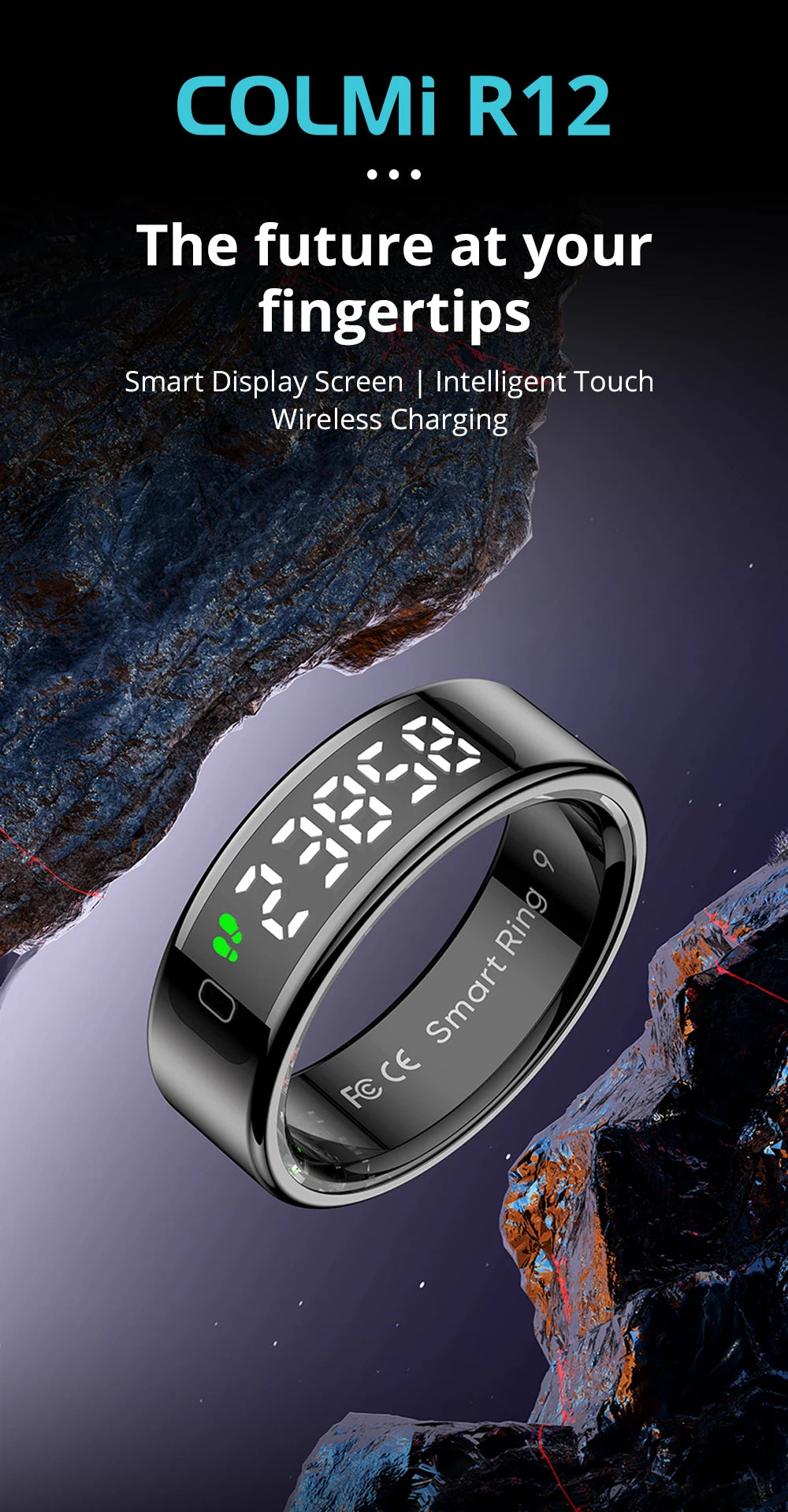 COLMI R12 Smart Ring with Display, Touchscreen, Wireless Charging & 5 ATM Waterproof