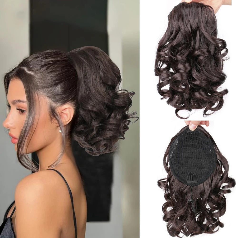 Short Afro Kinky Curly Drawstring Ponytail Synthetic Hairpiece for Women