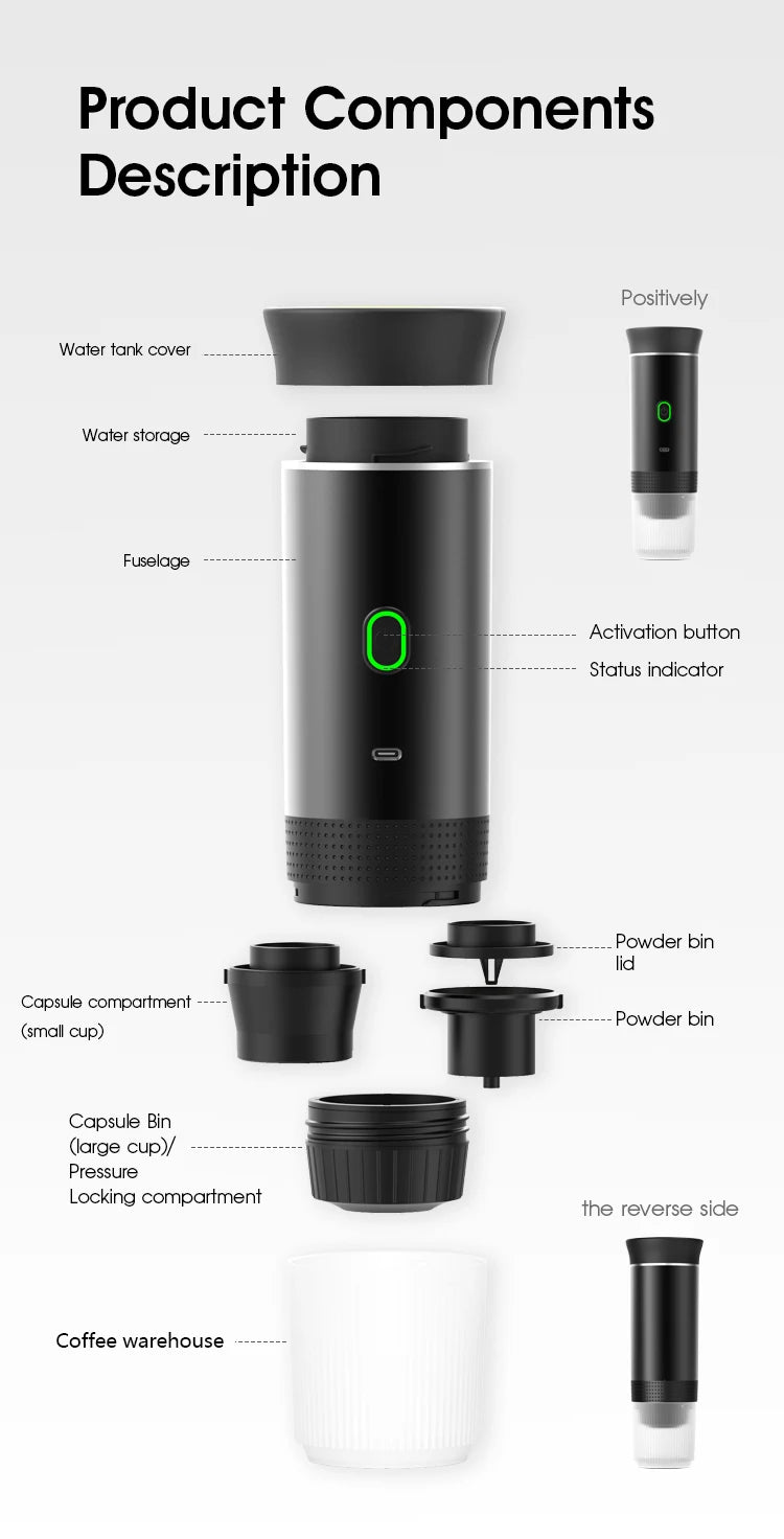 Wireless Portable Espresso Coffee Machine - 3-in-1 Travel Maker for Car, Home & Camping