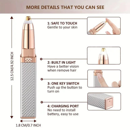 Rechargeable 2-in-1 Eyebrow Razor & Hair Shaver with LED Light for Facial Hair Removal