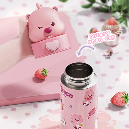 350ML Kawaii Loopy Stainless Steel Thermos – Cartoon Beaver Vacuum Flask for Kids and Girls