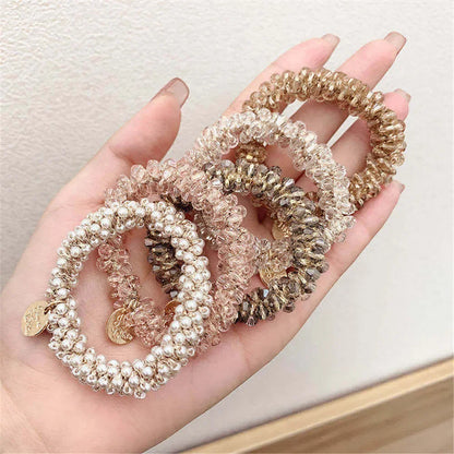 Crystal Pearls Hair Rope Handmade Elastic Beaded Ponytail Holder for Women & Girls Hair Accessories