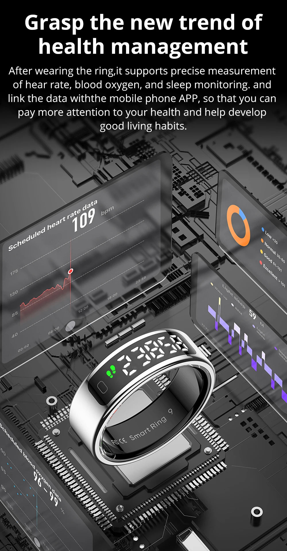 COLMI R12 Smart Ring with Display, Touchscreen, Wireless Charging & 5 ATM Waterproof