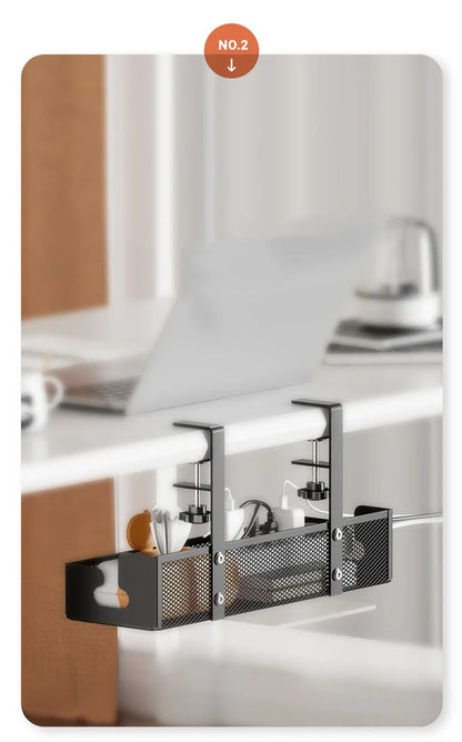 Under Desk Cable Management Tray - No Drill Steel Wire Organizer for Desk & Rack