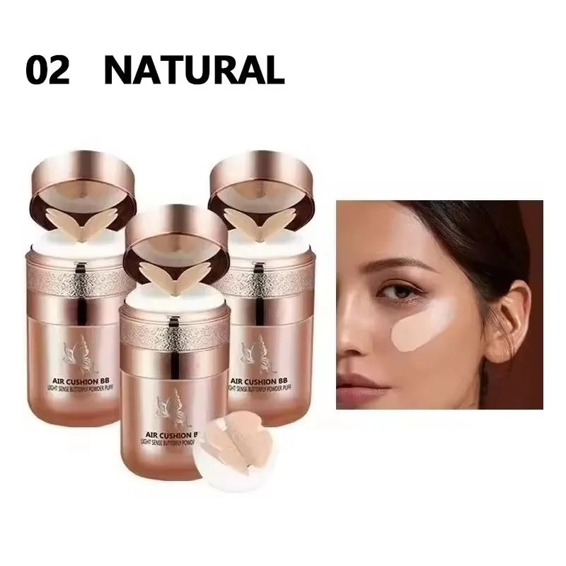 Air Cushion BB Cream with Butterfly Powder Puff – Moisturizing, Whitening, and Waterproof Foundation