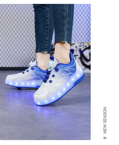 Children's LED Light Roller Skate Shoes for Kids Boys & Girls, USB Charging Luminous Sneakers