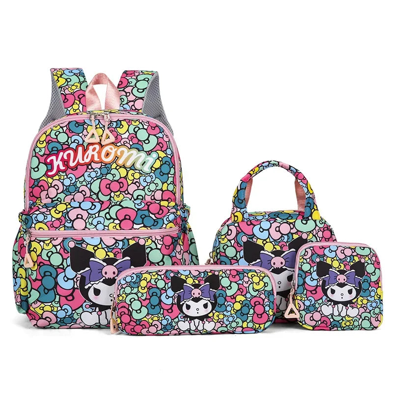 4pcs Kuromi & Hello Kitty Sanrio School Bag Set with Backpack, Pencil Case, Shoulder Bag, Wallet