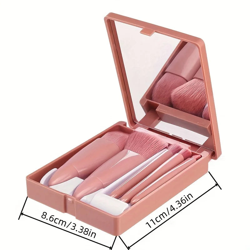 5Pcs Portable Foldable Makeup Brush Set with Mirror - Travel Kit