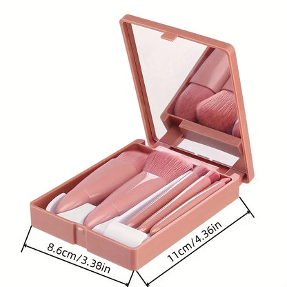 5Pcs Portable Foldable Makeup Brush Set with Mirror - Travel Kit