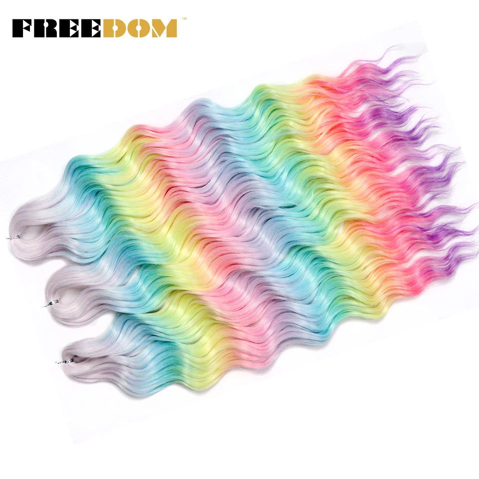 FREEDOM Synthetic Braiding Hair Extensions 24inch Loose Deep Wavy Ombre Brown Rainbow Twist