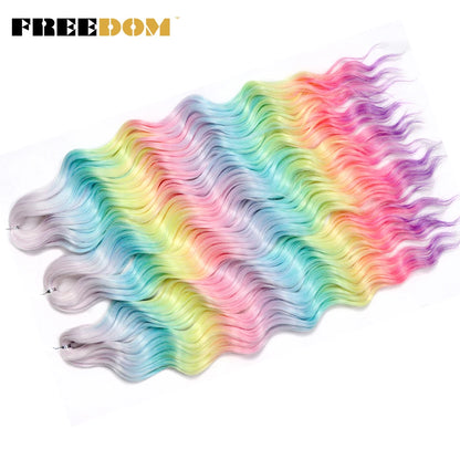 FREEDOM Synthetic Braiding Hair Extensions 24inch Loose Deep Wavy Ombre Brown Rainbow Twist