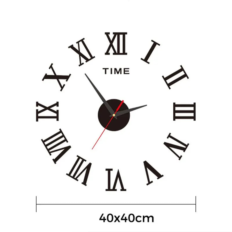 3D Acrylic Digital Wall Clock - Roman Numerals Mirror Design, Large Round DIY Self-Adhesive Clock