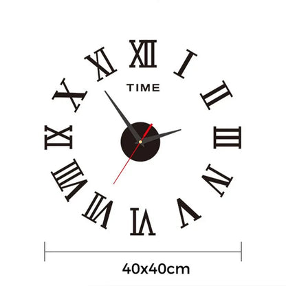 3D Acrylic Digital Wall Clock - Roman Numerals Mirror Design, Large Round DIY Self-Adhesive Clock