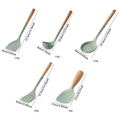 Silicone Spatula with Wooden Handle, Heat-Resistant Non-Stick Cooking Spoon for Kitchen