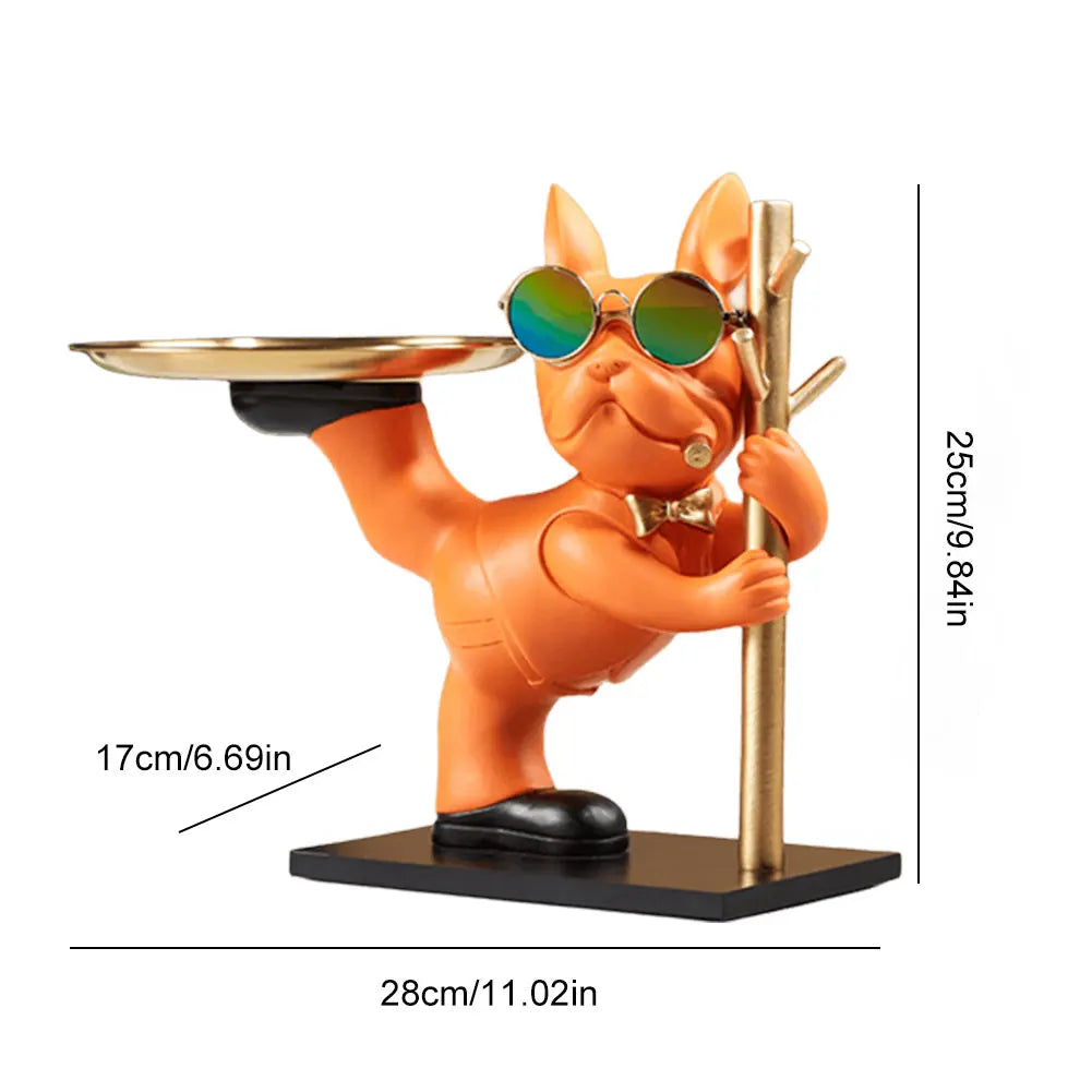 Bulldog Resin Sculpture with Tray - Cool Dog Ornament & Coin Piggy Bank for Table Decoration