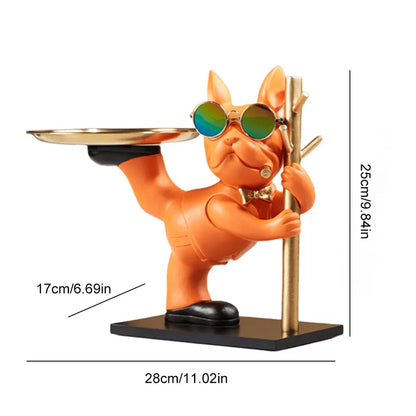 Bulldog Resin Sculpture with Tray - Cool Dog Ornament & Coin Piggy Bank for Table Decoration