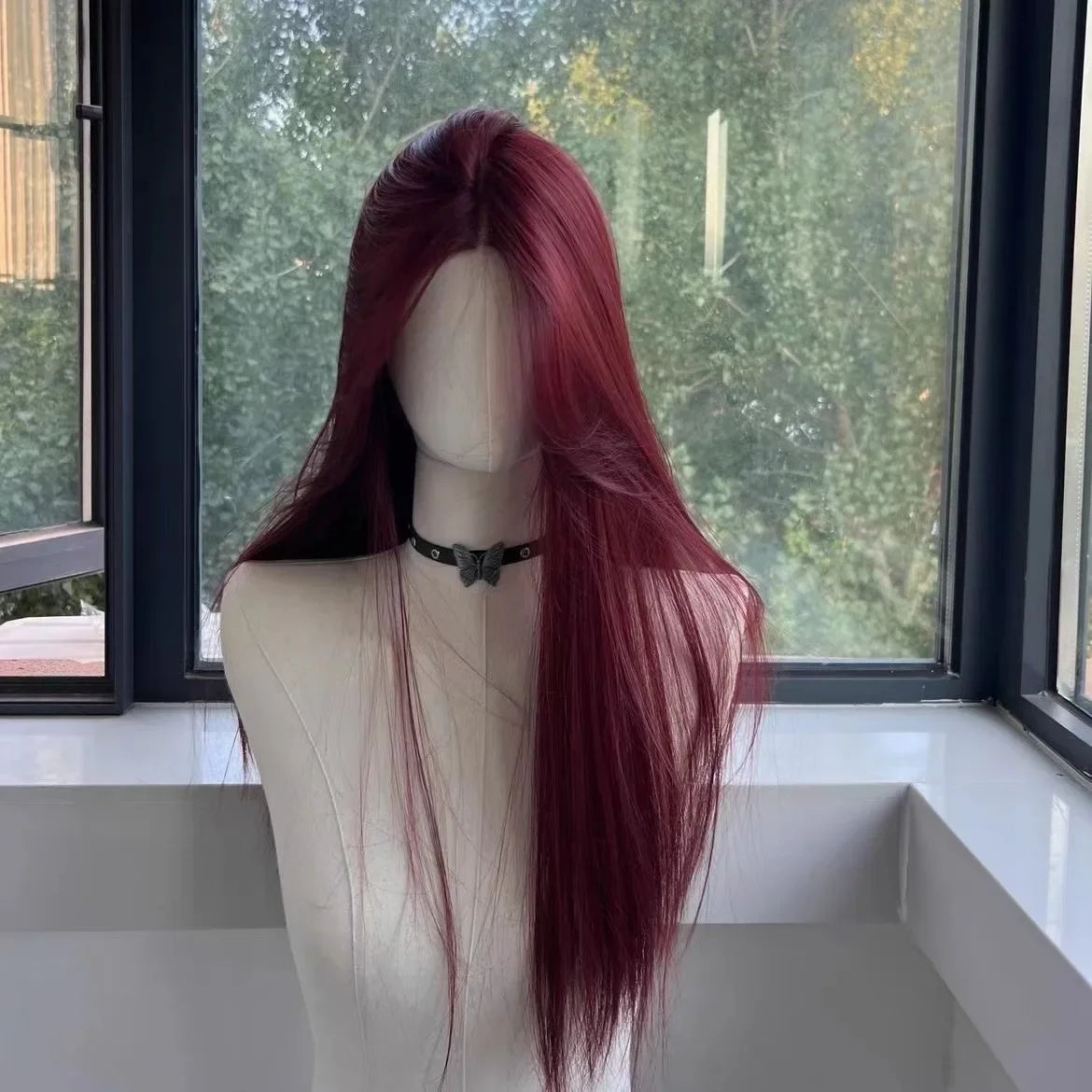 Red Long Straight Lace Front Wig for Women Heat Resistant Synthetic Cosplay & Daily Use