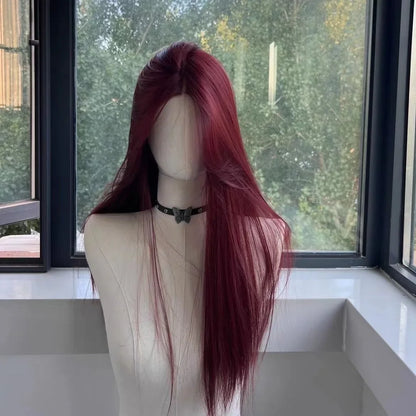 Red Long Straight Lace Front Wig for Women Heat Resistant Synthetic Cosplay & Daily Use