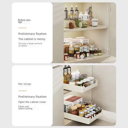 Pull Out Kitchen Storage Shelf with Slide Rails and Spice Organizer Rack