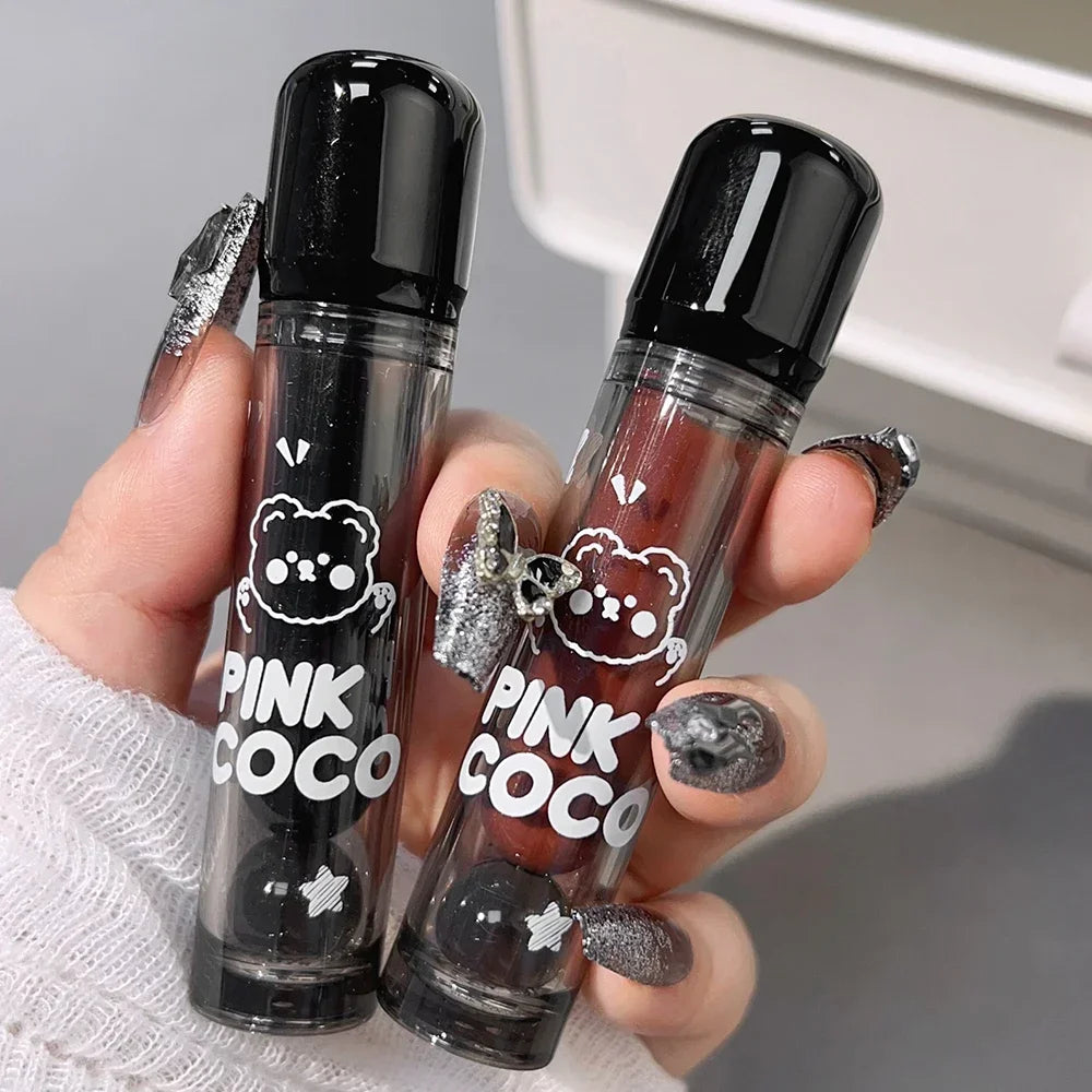 Dark Black Mirror Water Lip Gloss - Moisturizing, Long-Lasting Non-Stick Cup Lipstick in Tea Brown & Red