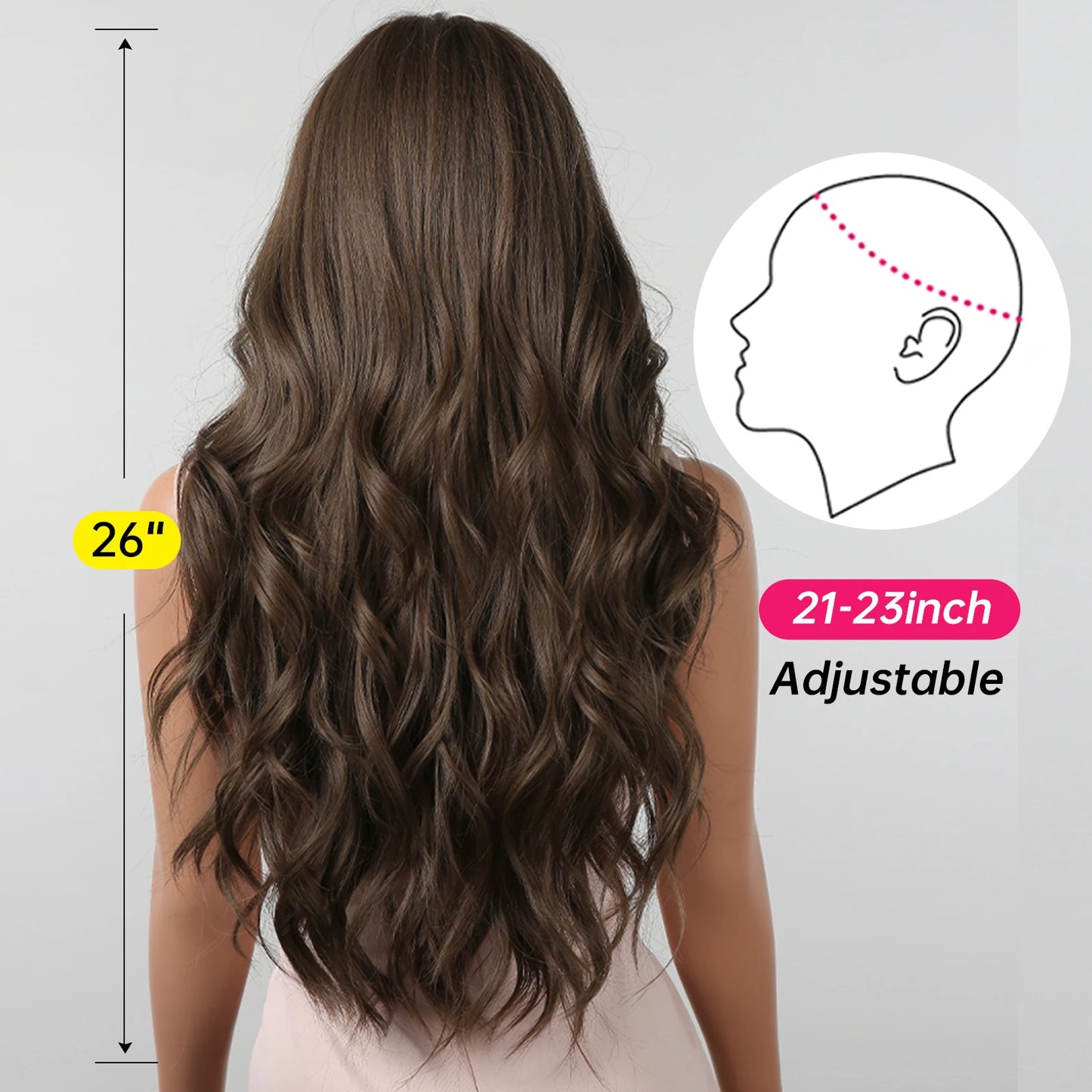 Brown Wavy Wig with Bangs for Women Heat-Resistant Synthetic Hair Cosplay