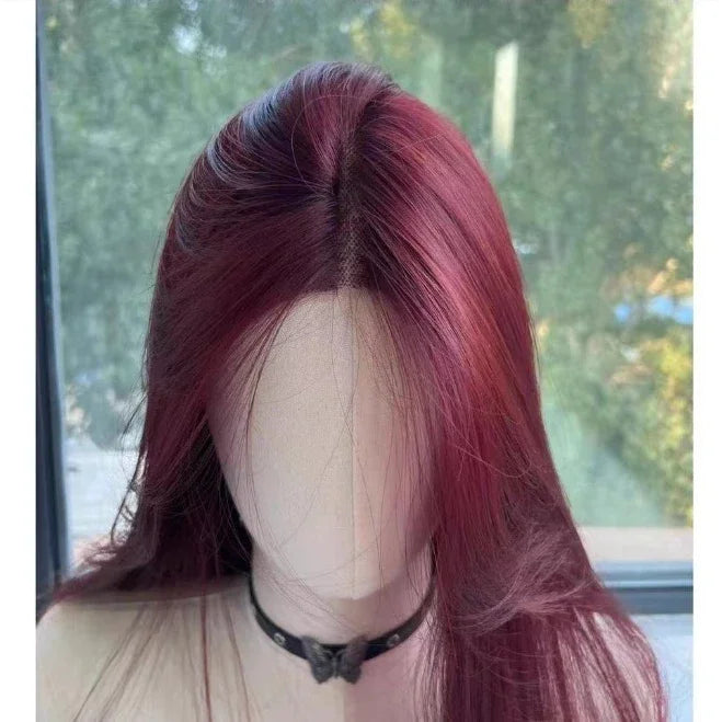 Red Long Straight Lace Front Wig for Women Heat Resistant Synthetic Cosplay & Daily Use