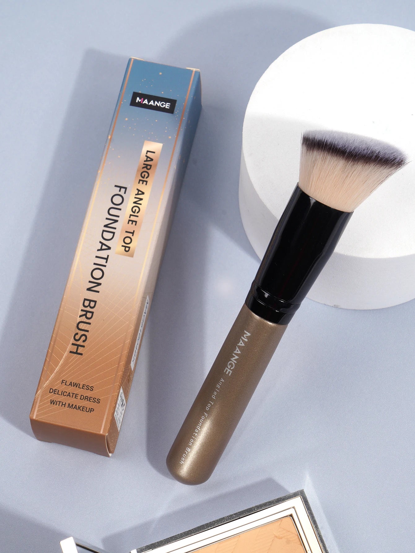 MAANGE 2PCS Flat Angled Kabuki Foundation Brush Set - Soft Bristles for Liquid & Powder Makeup