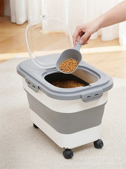 Foldable Dog Food Storage Bucket – Mildew-Proof & Moisture-Proof for Kitchen or Travel