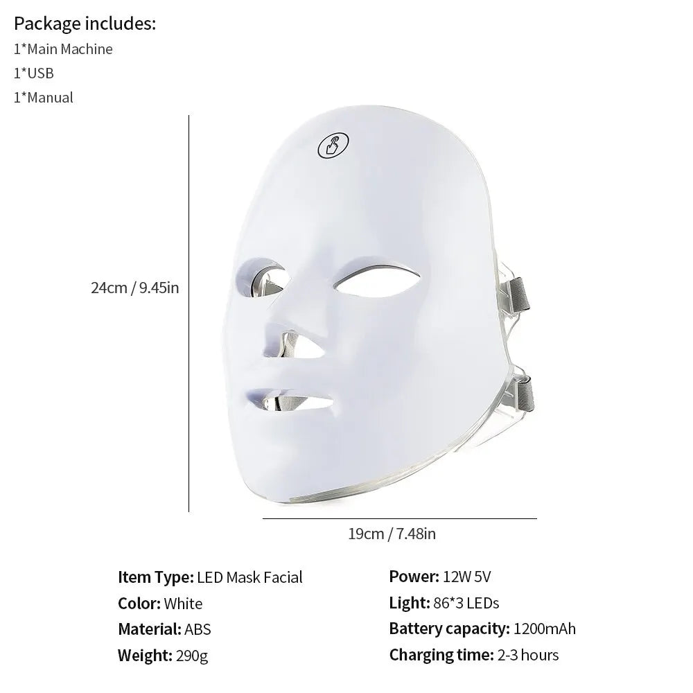 7-Color LED Photon Facial Mask - Skin Rejuvenation & Tightening for Face & Neck