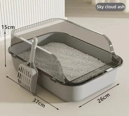 Kitty Sandbox Semi-Enclosed Cat Litter Box – Splashproof Cat Toilet & Cleaning Basin